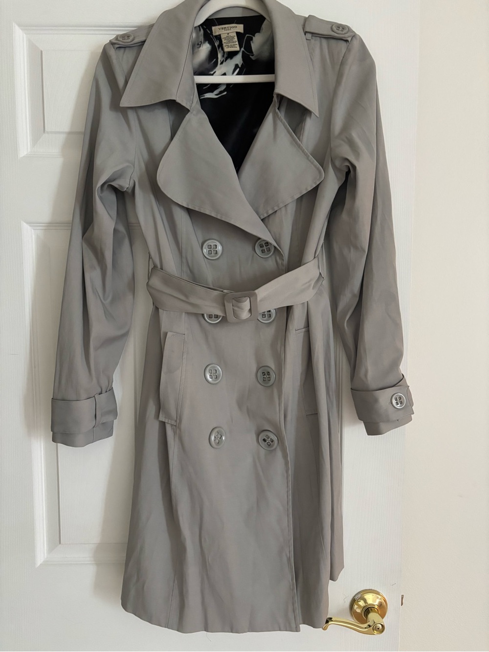 Vertigo Paris Light Gray Double-Breasted Trench Coat